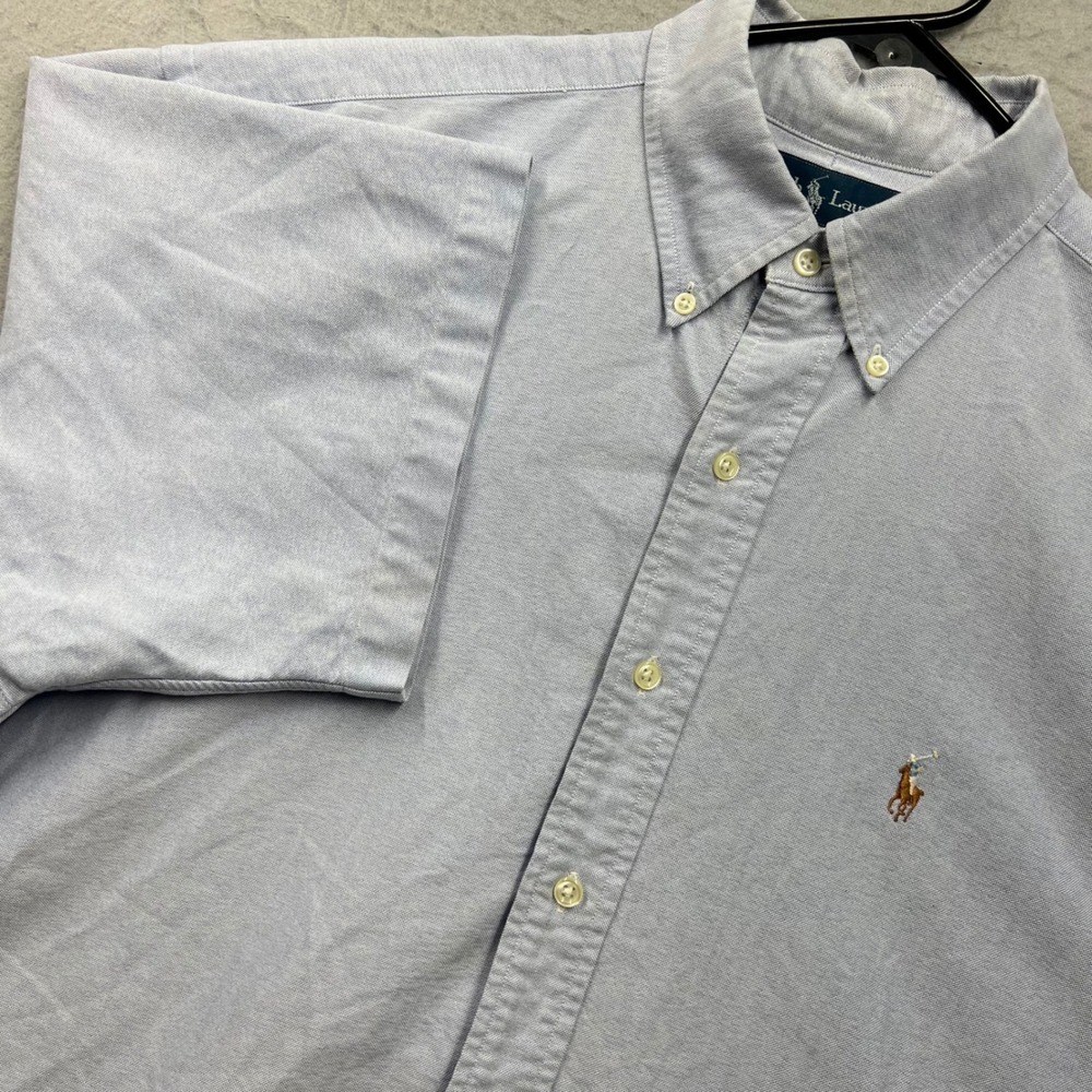 Ralph Lauren Blake Mens Large Light Blue Denim Short Sleeve Oxford Button Shirt